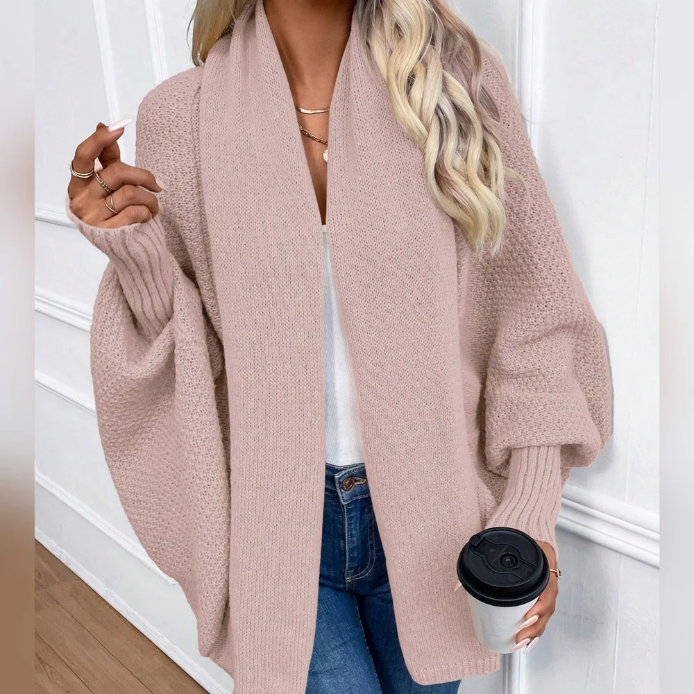 Solid Color Batwing Sleeve Long Sleeve Cardigan - Picture 1 of 5